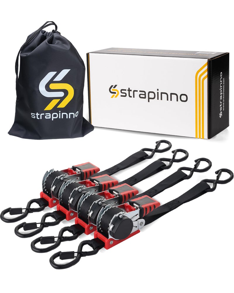 Strapinno أشرطة سقاطة قابلة للسحب من Strapinno بطول 1 × 10 أقدام مع مقابض فولاذية مطلية بالمطاط للدراجات النارية Jetski Kayak بقوة كسر 1 500 رطل/680 كجم - Image 1